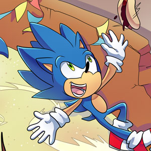 Sonic skidding and smiling